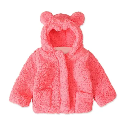 Cute Baby Pure Color Plush Bear Pattern Warm Long Sleeve Outwear