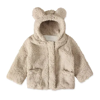 Cute Baby Pure Color Plush Bear Pattern Warm Long Sleeve Outwear