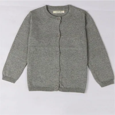 Baby Kid Solid Color Button Design Knitwear Long Sleeves Cotton Crew Neck Top