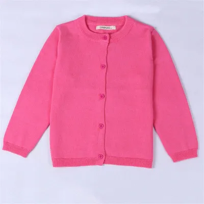 Baby Kid Solid Color Button Design Knitwear Long Sleeves Cotton Crew Neck Top