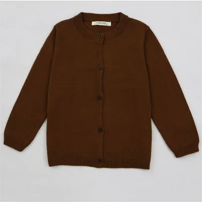 Baby Kid Solid Color Button Design Knitwear Long Sleeves Cotton Crew Neck Top