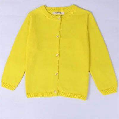 Baby Kid Solid Color Button Design Knitwear Long Sleeves Cotton Crew Neck Top