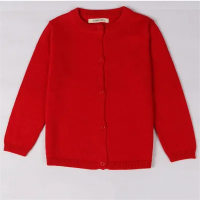 Baby Kid Solid Color Button Design Knitwear Long Sleeves Cotton Crew Neck Top