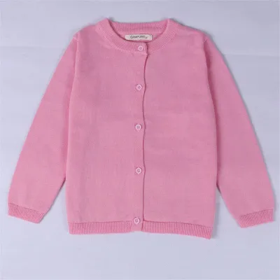 Baby Kid Solid Color Button Design Knitwear Long Sleeves Cotton Crew Neck Top