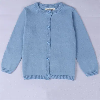 Baby Kid Solid Color Button Design Knitwear Long Sleeves Cotton Crew Neck Top