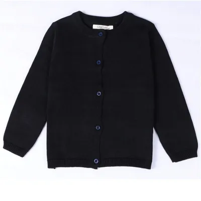 Baby Kid Solid Color Button Design Knitwear Long Sleeves Cotton Crew Neck Top