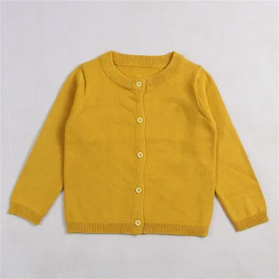Baby Kid Solid Color Button Design Knitwear Long Sleeves Cotton Crew Neck Top