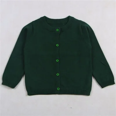 Baby Kid Solid Color Button Design Knitwear Long Sleeves Cotton Crew Neck Top