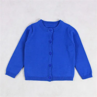 Baby Kid Solid Color Button Design Knitwear Long Sleeves Cotton Crew Neck Top