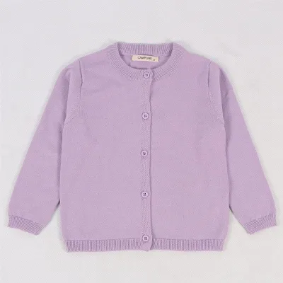 Baby Kid Solid Color Button Design Knitwear Long Sleeves Cotton Crew Neck Top