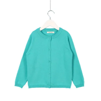 Baby Kid Solid Color Button Design Knitwear Long Sleeves Cotton Crew Neck Top