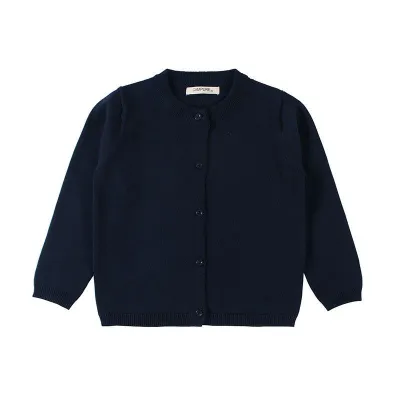 Baby Kid Solid Color Button Design Knitwear Long Sleeves Cotton Crew Neck Top