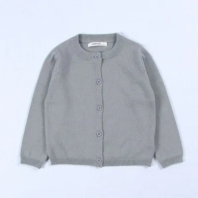 Baby Kid Solid Color Button Design Knitwear Long Sleeves Cotton Crew Neck Top