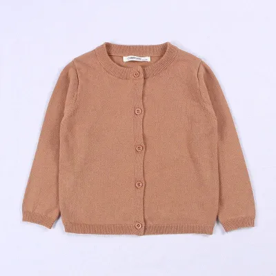 Baby Kid Solid Color Button Design Knitwear Long Sleeves Cotton Crew Neck Top