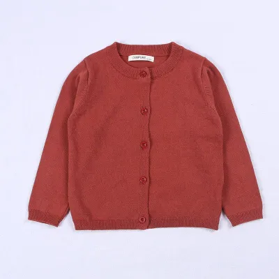 Baby Kid Solid Color Button Design Knitwear Long Sleeves Cotton Crew Neck Top