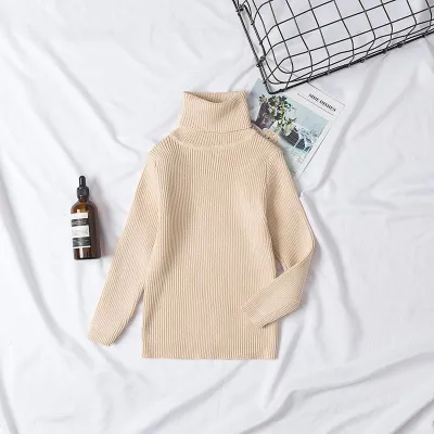 1-6T Kid Toddler Candy Color Turtle Neck Knitted Sweater Pullover Unisex Cotton Solid Color Long Sleeves