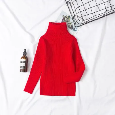 1-6T Kid Toddler Candy Color Turtle Neck Knitted Sweater Pullover Unisex Cotton Solid Color Long Sleeves