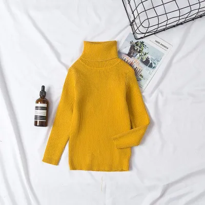 1-6T Kid Toddler Candy Color Turtle Neck Knitted Sweater Pullover Unisex Cotton Solid Color Long Sleeves