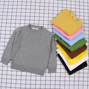 Kid Baby Solid Color Round Neck Casual Knitted Sweater Unisex Long Sleeve Pullover