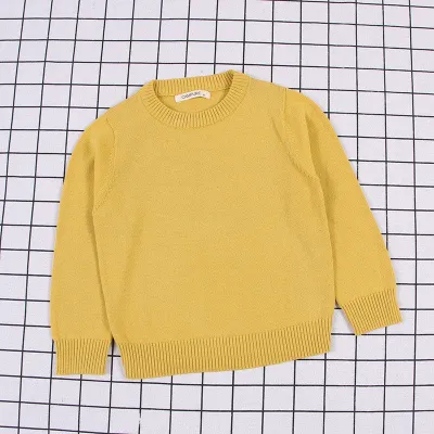 Kid Baby Solid Color Round Neck Casual Knitted Sweater Unisex Long Sleeve Pullover