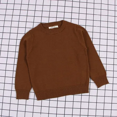 Kid Baby Solid Color Round Neck Casual Knitted Sweater Unisex Long Sleeve Pullover