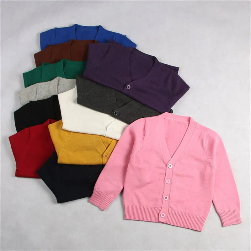 1-7T Toddler Kids Unisex Solid Cotton V-Neck Casual Knitted Outerwear Long Sleeve