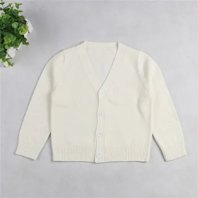 1-7T Toddler Kids Unisex Solid Cotton V-Neck Casual Knitted Outerwear Long Sleeve
