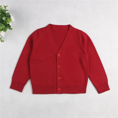 1-7T Toddler Kids Unisex Solid Cotton V-Neck Casual Knitted Outerwear Long Sleeve