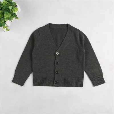 1-7T Toddler Kids Unisex Solid Cotton V-Neck Casual Knitted Outerwear Long Sleeve