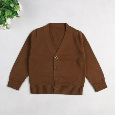 1-7T Toddler Kids Unisex Solid Cotton V-Neck Casual Knitted Outerwear Long Sleeve