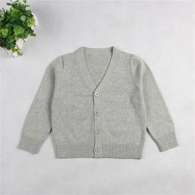 1-7T Toddler Kids Unisex Solid Cotton V-Neck Casual Knitted Outerwear Long Sleeve