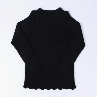 Wholesale Baby Girl Ruffle Design Soft Knitted Pullover Sweater Long Sleeve Turtle Neck Cotton Solid Color 1-5T