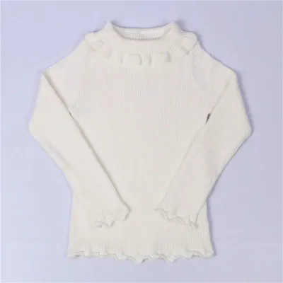 Wholesale Baby Girl Ruffle Design Soft Knitted Pullover Sweater Long Sleeve Turtle Neck Cotton Solid Color 1-5T