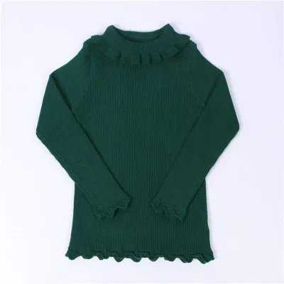 Wholesale Baby Girl Ruffle Design Soft Knitted Pullover Sweater Long Sleeve Turtle Neck Cotton Solid Color 1-5T