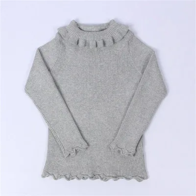 Wholesale Baby Girl Ruffle Design Soft Knitted Pullover Sweater Long Sleeve Turtle Neck Cotton Solid Color 1-5T