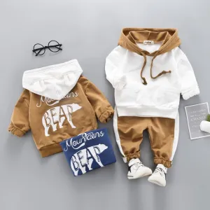 2 Pcs Casual Toddler Baby Boy Cartoon Bear Print Hoodie and Pants Outfit Set