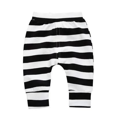 Unisex Baby Girl Boy Cotton Stripe Print Casual Harem Pants Long Mid Waist Leggings