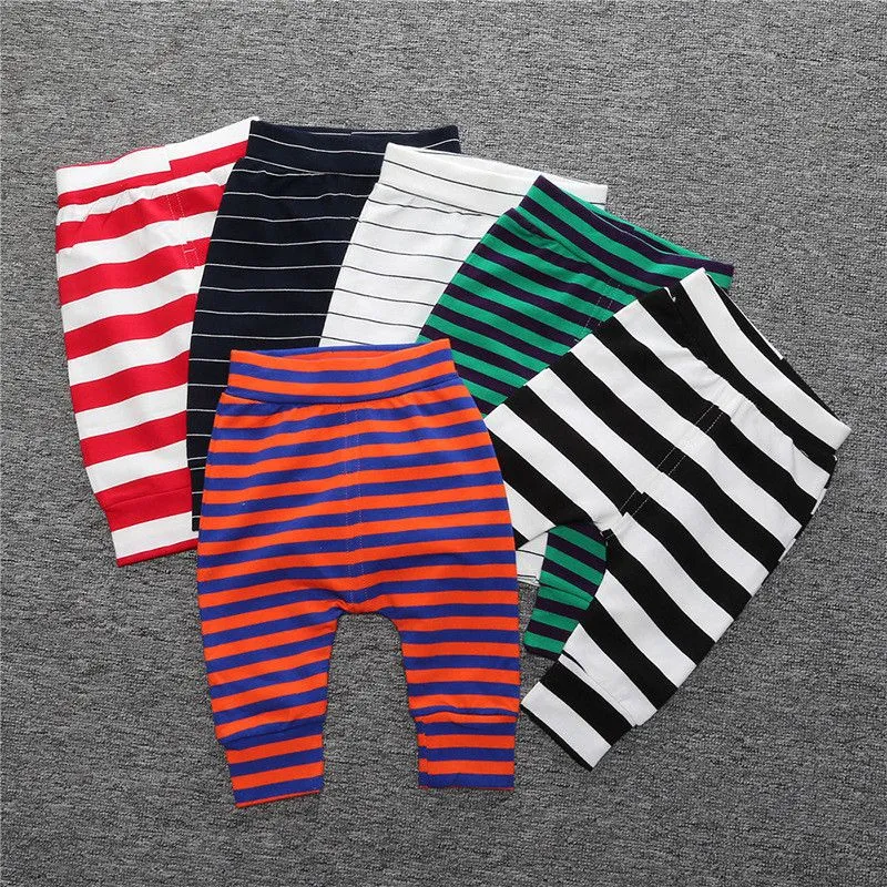Unisex Baby Girl Boy Cotton Stripe Print Casual Harem Pants Long Mid Waist Leggings