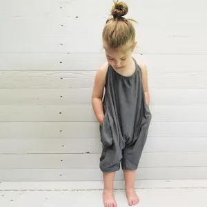 Fashion Solid Color Lace-up Sleeveless Cotton Jumpsuit for Baby Girls 0-3T