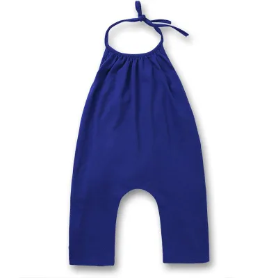 Fashion Solid Color Lace-up Sleeveless Cotton Jumpsuit for Baby Girls 0-3T
