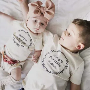 Wholesale Boy Girl Kid Daddy Letter Print White Cotton T-shirt Short Sleeve Crew Neck