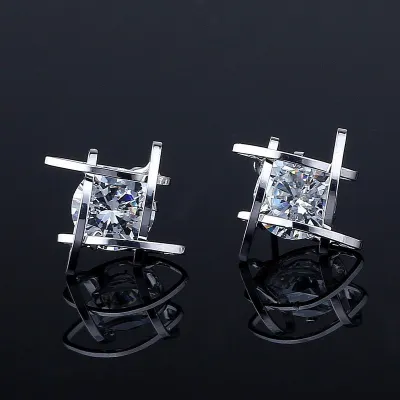 Fashion Women Shiny Crystal Unique Geometric Square Stud Earrings