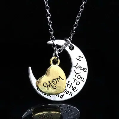 Fashion Alloy Heart Moon Family Pendant Necklace