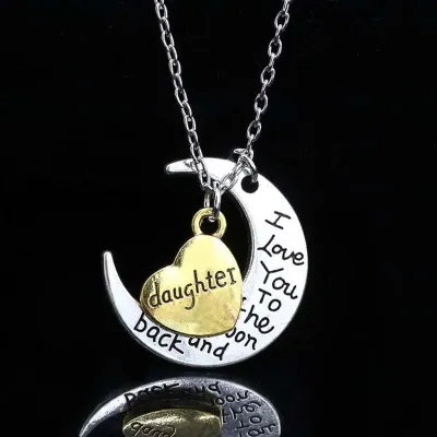 Fashion Alloy Heart Moon Family Pendant Necklace