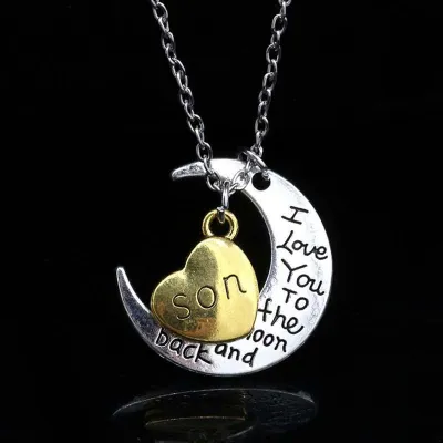 Fashion Alloy Heart Moon Family Pendant Necklace