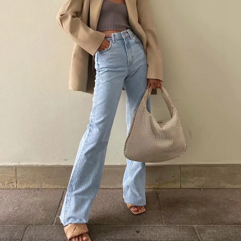 Wholesale Women'S Casual Long High Waist Straight Jeans