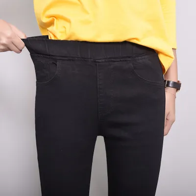 S-5XL Plus Size Women Elastic High Waist Skinny Jeans