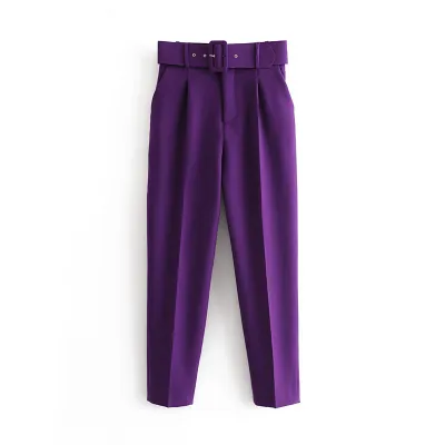 XS-L Women High Waist Straight Pants With Sashes Pockets Polyester Office Commuting