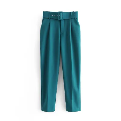 XS-L Women High Waist Straight Pants With Sashes Pockets Polyester Office Commuting
