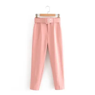 XS-L Women High Waist Straight Pants With Sashes Pockets Polyester Office Commuting